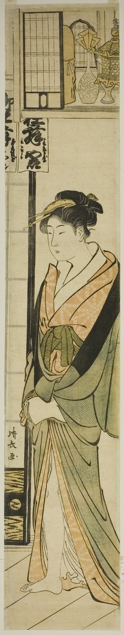 Tılsımlar İçin Bir Rafın Altında Duran Fahişe by Torii Kiyonaga