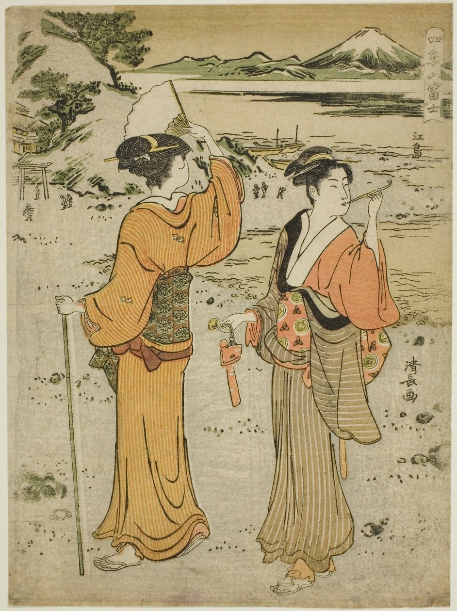 Enoshima, "Dört Mevsimde Fuji Dağı (Shiki no Fuji)" dizisinden by Torii Kiyonaga
