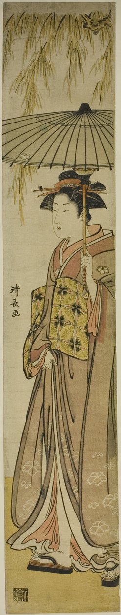 Söğüt Ağacının Altında Şemsiye Taşıyan Geyşa by Torii Kiyonaga
