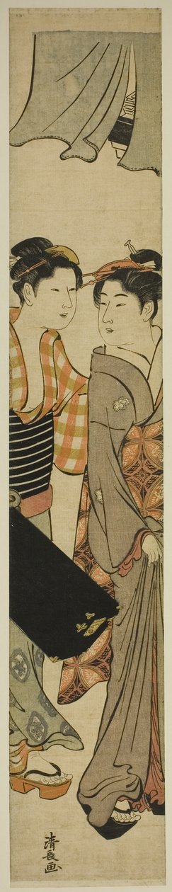 Geyşa ve Hizmetçisi Shamisen Kutusu Taşıyor by Torii Kiyonaga