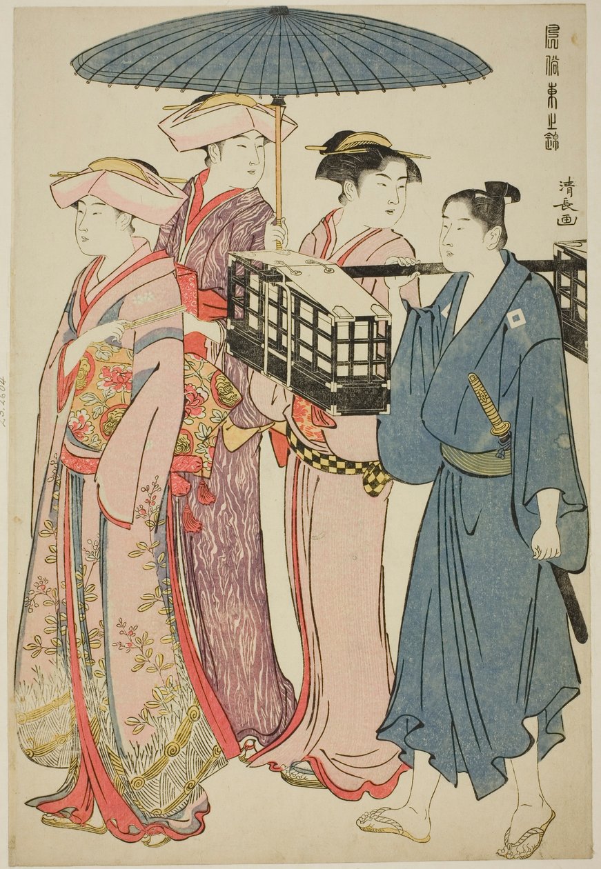 Pikniğe Gitmek, "Bir Brocade of Eastern Görgü (Fuzoku Azuma no nishiki)" serisinden by Torii Kiyonaga