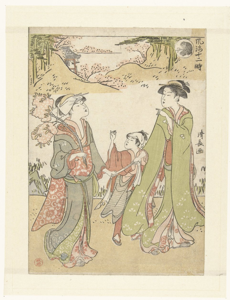 Maymun Saati On iki saatin zarif temsilleri (dizi başlığı) Furyu junitoki (nesne üzerinde seri başlığı) by Torii Kiyonaga