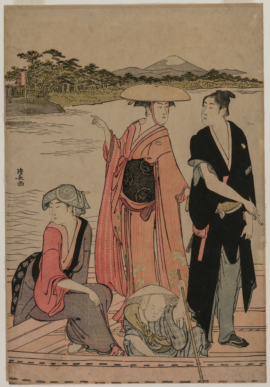 Sumida Nehri üzerinde bir Feribot Teknesinde Yolcular by Torii Kiyonaga