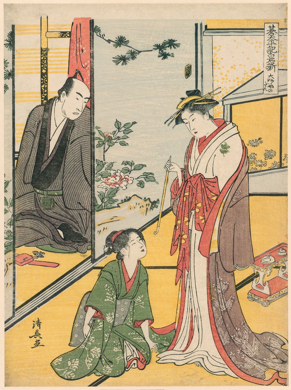 "Go Taiheiki Shiraishi Banashi" dizisinden Daifukuya (Daifukuya no dan) sahnesi by Torii Kiyonaga