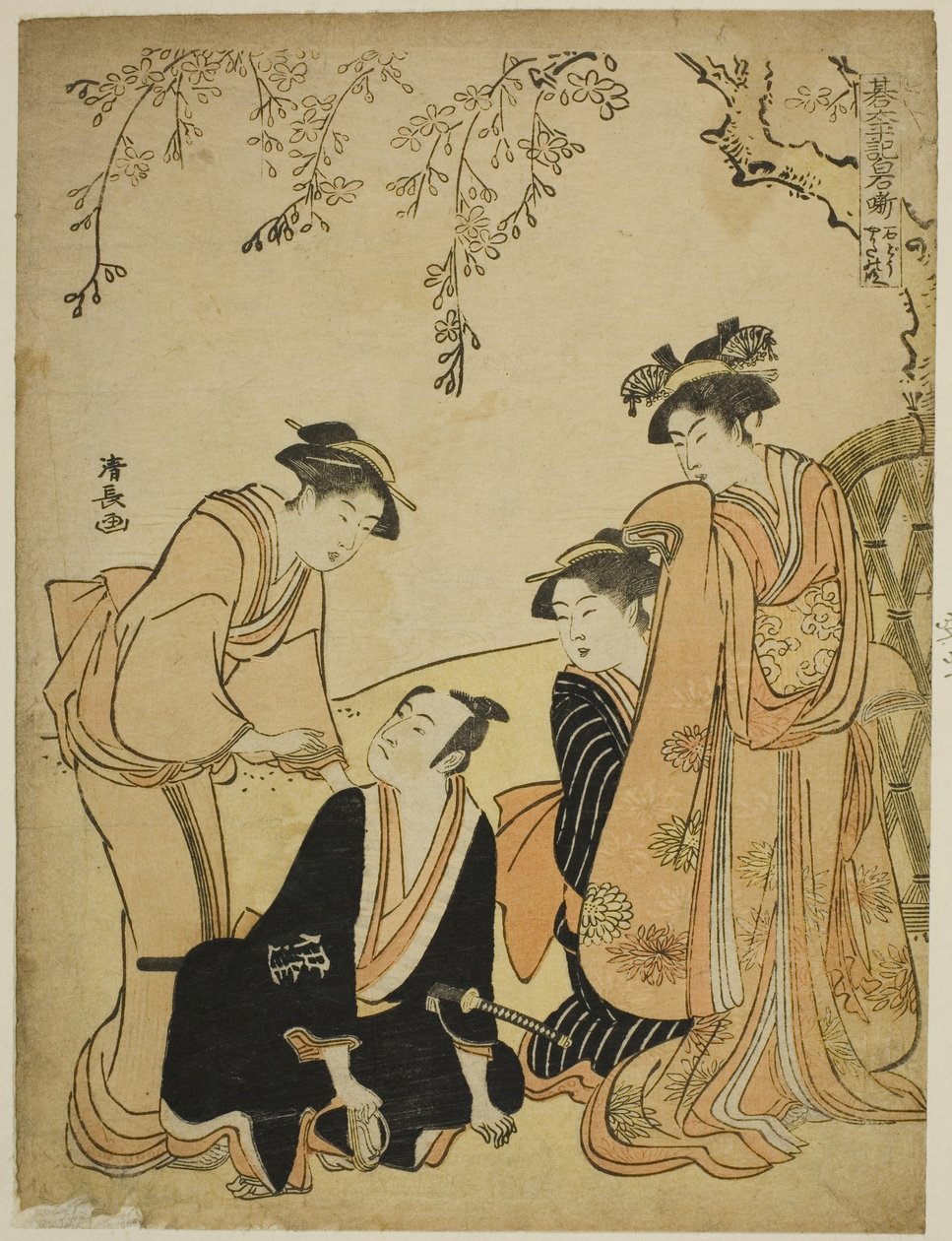 "Go Taiheiki Shiraishi Banashi" dizisinden Ishido Malikanesi'ndeki (Ishido yakata no dan) sahne by Torii Kiyonaga
