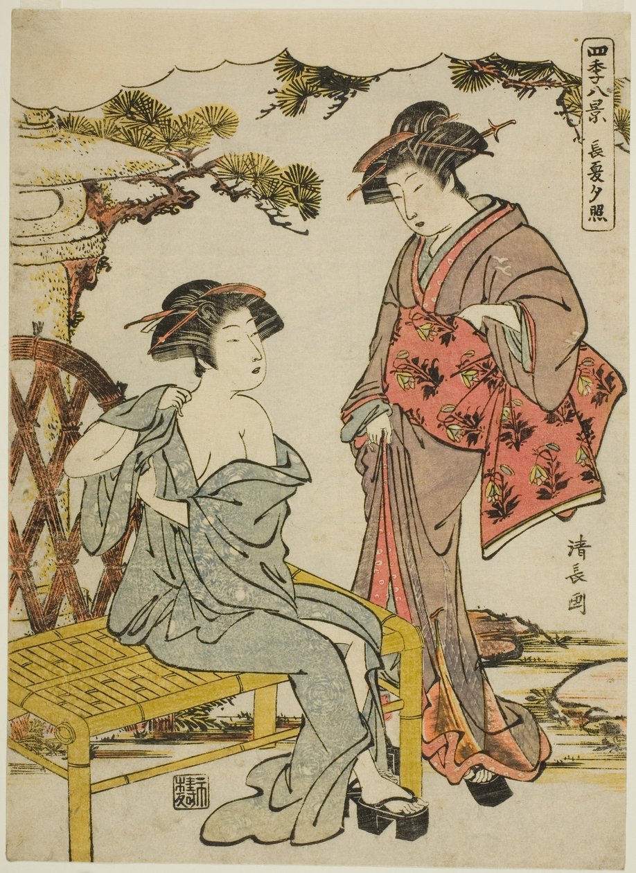 Yaz Sonunun Gün Batımı Parıltısı (Choka no sekisho), "Dört Mevsimin Sekiz Sahnesi (Shiki hakkei)" dizisinden by Torii Kiyonaga
