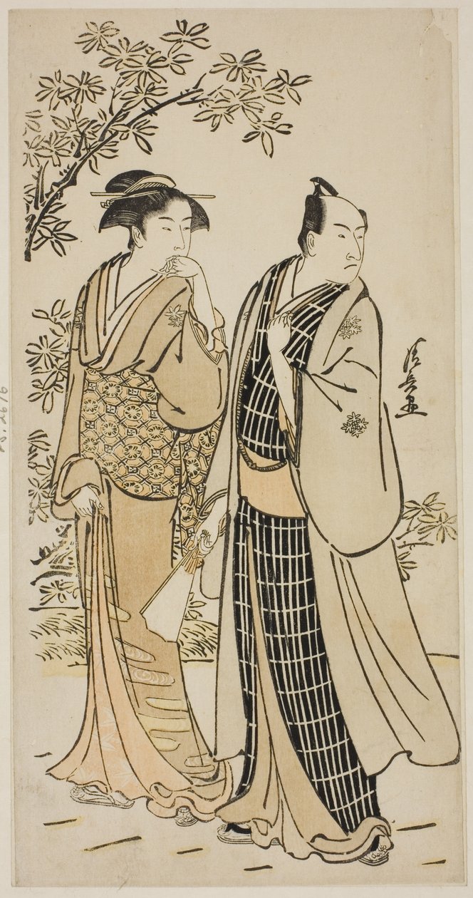 Aktör Ichikawa Monnosuke II ve karısı, özel hayatta Aktörleri gösteren isimsiz bir dizi baskıdan by Torii Kiyonaga