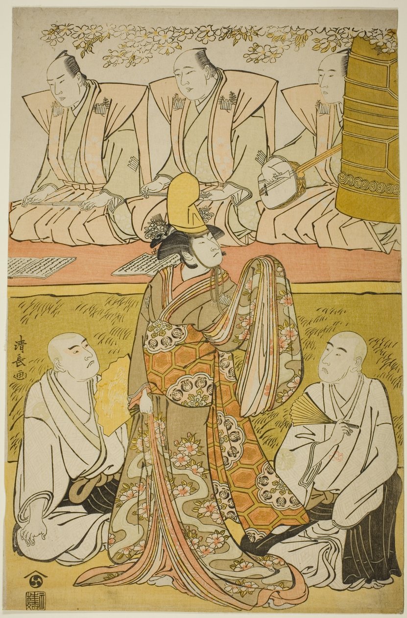 Aktör Nakamura Nakazo I Shirabyoshi Katsuragi olarak, Matsumoto Koshiro IV keşiş Meigetsubo olarak ve Otani Hiroji III keşiş Izayoibo olarak, Ichimura Tiyatrosu