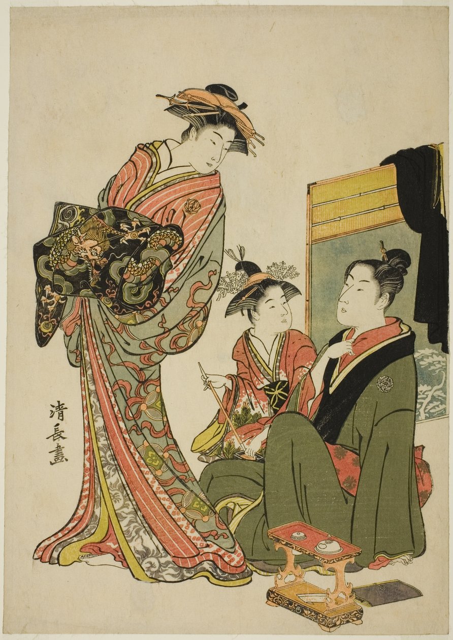 Aktör Nakamura Riko, özel hayatta Aktörleri betimleyen başlıksız bir dizi aiban baskısından bir fahişeyle birlikte by Torii Kiyonaga