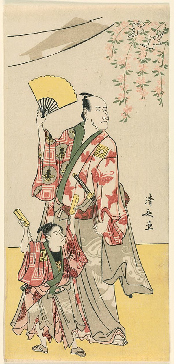 Aktörler Ichikawa Danjuro V ve Ichikawa Ebizo IV, Soga kardeşlerin tapınağının festivalini kutlayan on bir oyuncudan oluşan beşli bir parçadan by Torii Kiyonaga