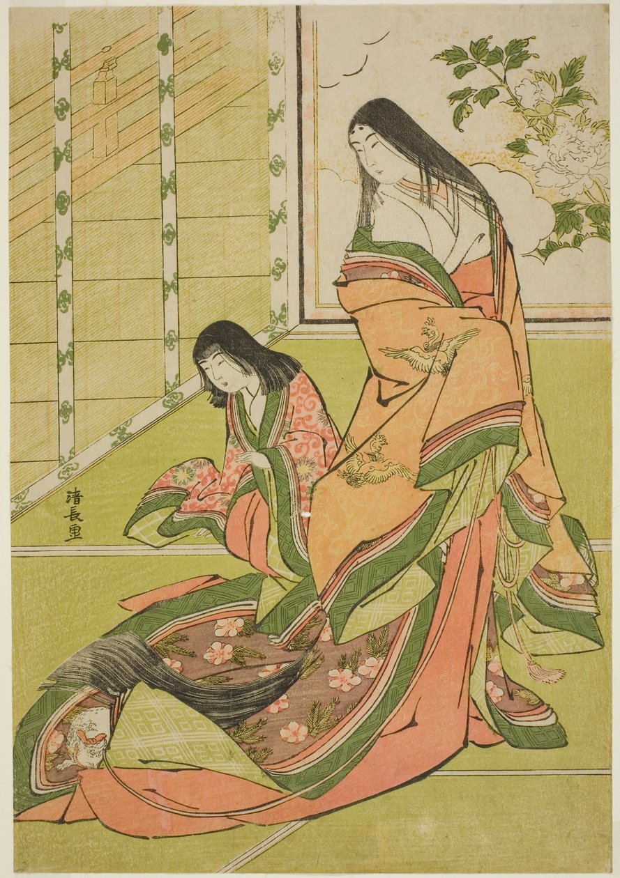 Üçüncü Prenses ve Kedisi, adsız bir dizi saray hanımından by Torii Kiyonaga