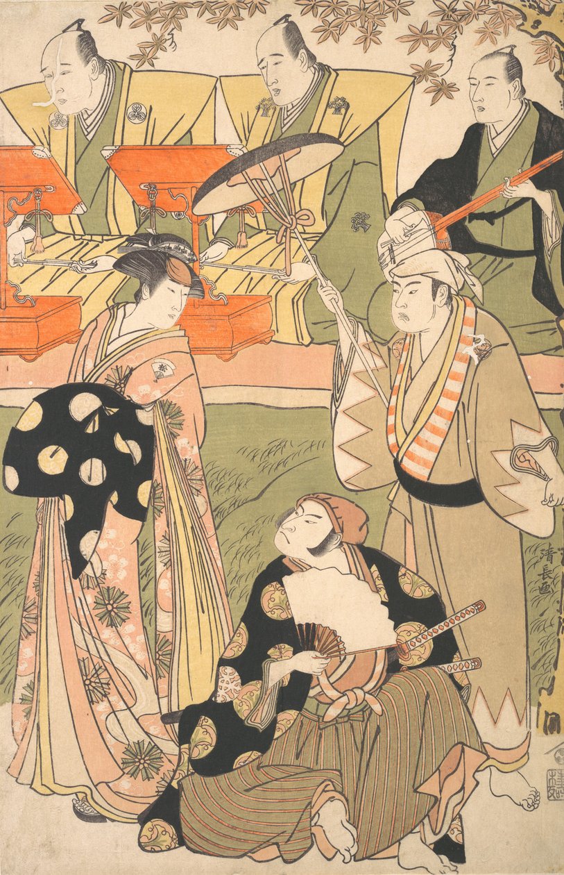 Müzisyenler ile Tiyatro Sahnesi. by Torii Kiyonaga