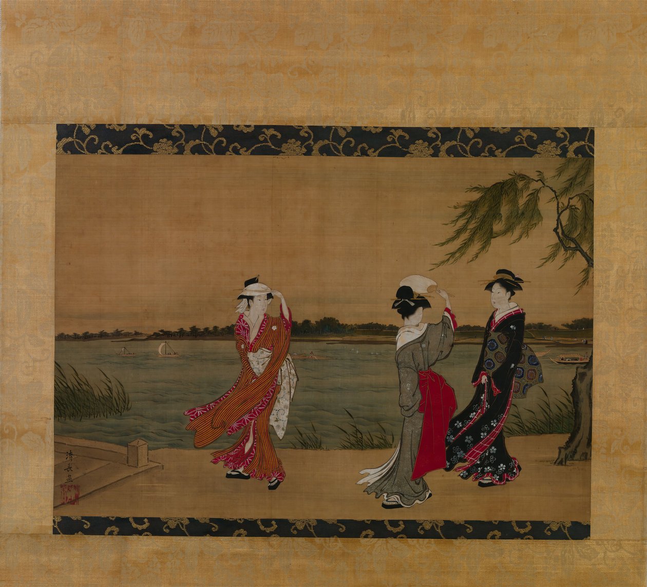 Bir Nehir Kıyısında Üç Kız, 19. yüzyılın başlarında. by Torii Kiyonaga