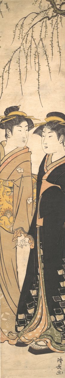 El Ele Yürüyen İki Uzun Boylu Genç Kadın, yaklaşık. 1785. by Torii Kiyonaga