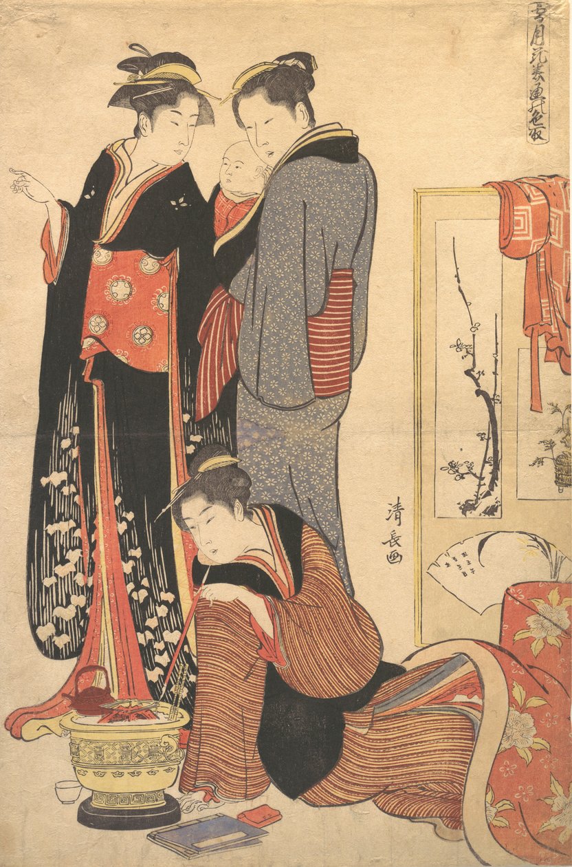 Ayakta Duran, Bir Çocuğu Tutan İki Kadın, ca. 1785. by Torii Kiyonaga