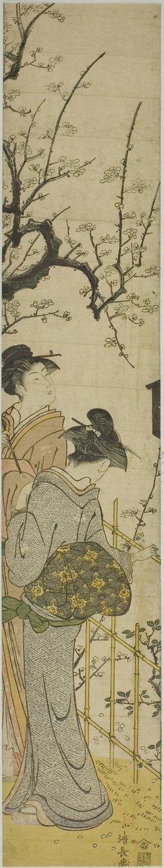 Erik çiçeklerini inceleyen iki kadın by Torii Kiyonaga