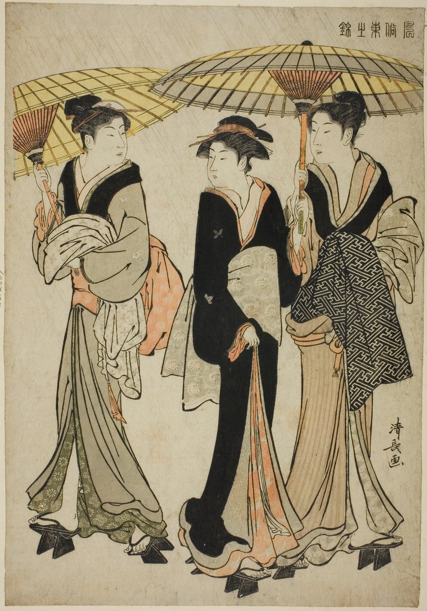 Duşta Şemsiye Altında, "Doğu Görgü Kuralları Brocade (Fuzoku Azuma no nishiki)" serisinden by Torii Kiyonaga