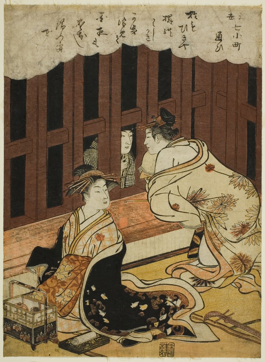 Ziyaret (Kayoi), "Yedi Komachi'nin Yüzen Dünya Versiyonları (Ukiyo Nana Komachi)" serisinden by Torii Kiyonaga