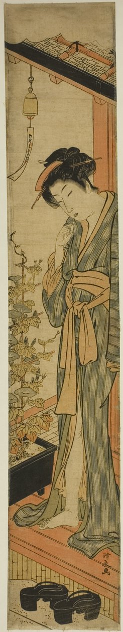 Dişlerini Fırçalarken Sabah Zaferlerine Hayran Olan Kadın by Torii Kiyonaga