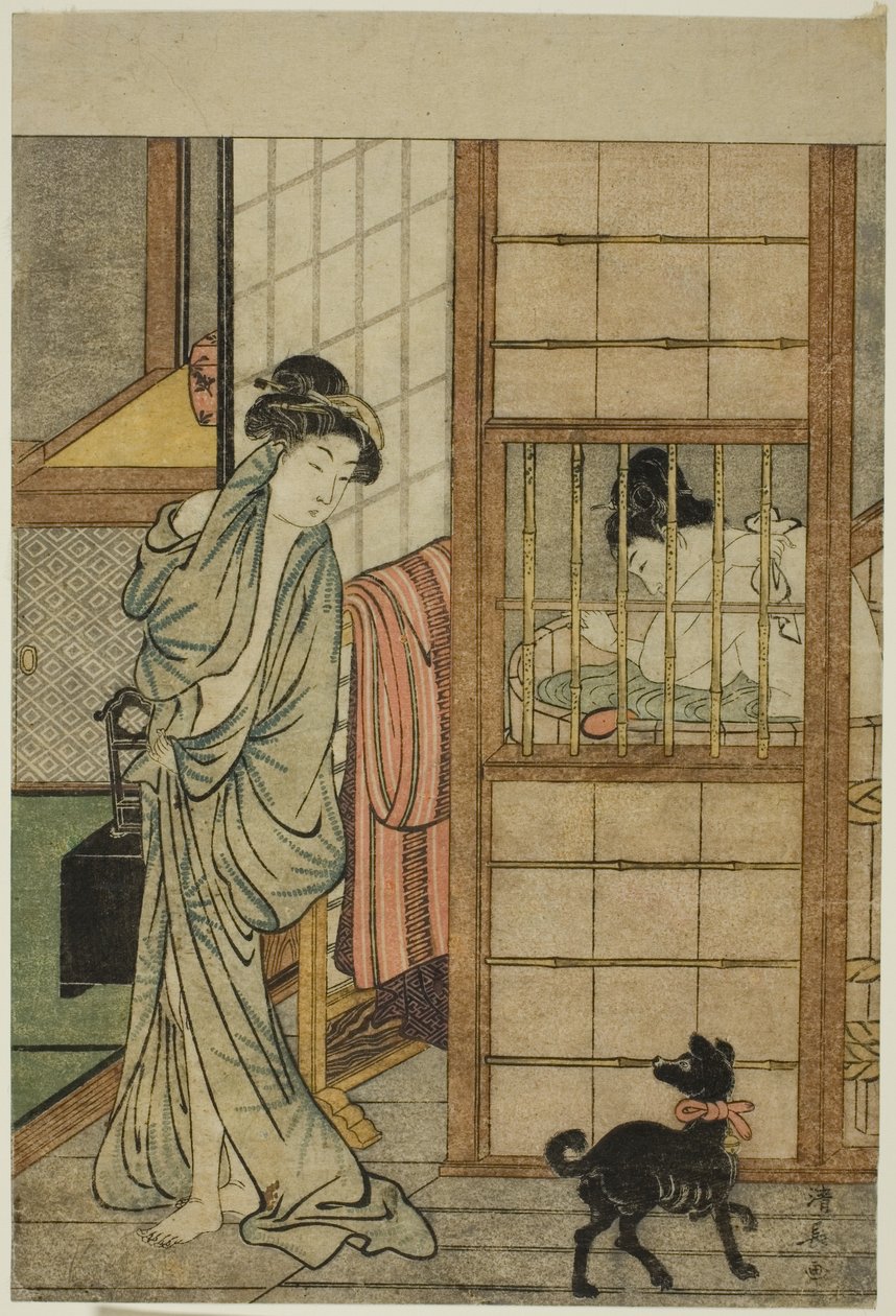 Banyodan Sonra Kadın, "Çekici Güzelliklerin Karşılaştırılması (Irokurabe enpu sugata)" kitabından by Torii Kiyonaga
