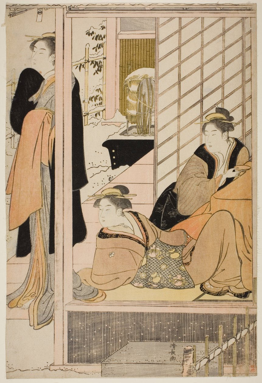 Salondan Karlı Bahçeye Bakan Kadınlar by Torii Kiyonaga
