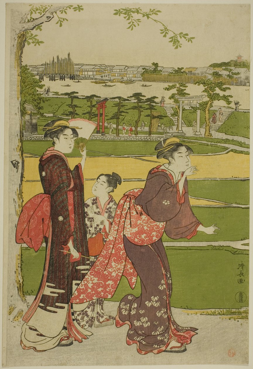 Mimeguri Tapınağını Ziyaret Eden Kadınlar by Torii Kiyonaga