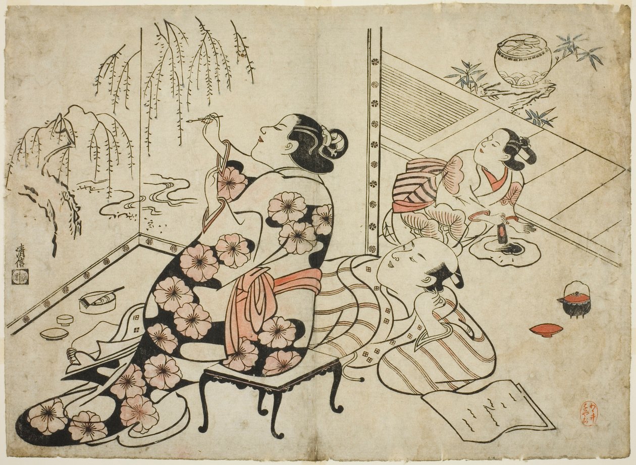 Courtesan 12 erotik baskı serisinden bir Ekran Boyama by Torii Kiyonobu I