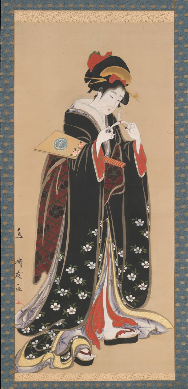 Battledore ve Raketle Kadın, 1815-20. by Torii Kiyotomo