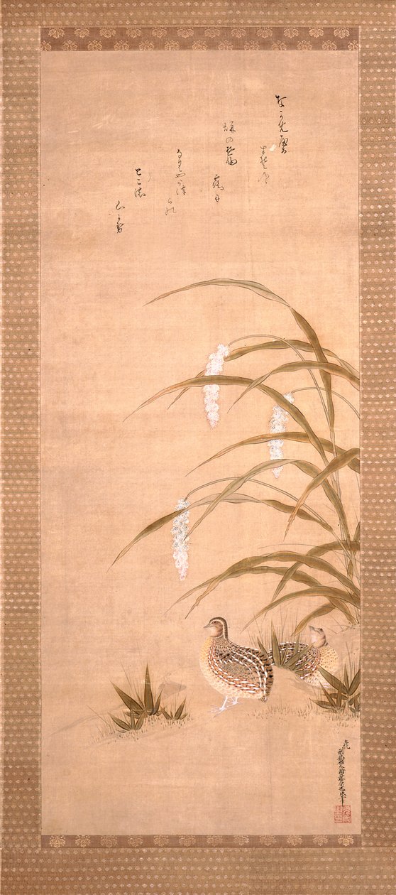 Bıldırcın ve Darı (ipek üzerine mürekkep ve boya) by Tosa Mitsunari