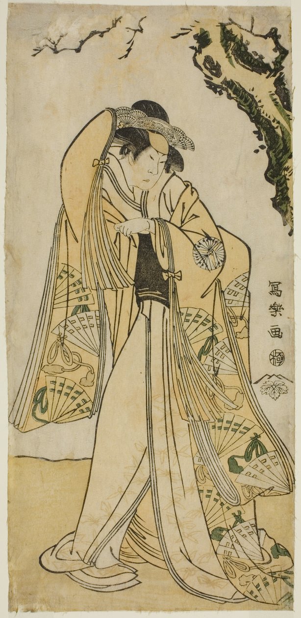Aktör Sakakiyama Sangoro, Kıdemli Regent Michinaga'nın kızı Prenses Odae rolünde by Toshusai Sharaku