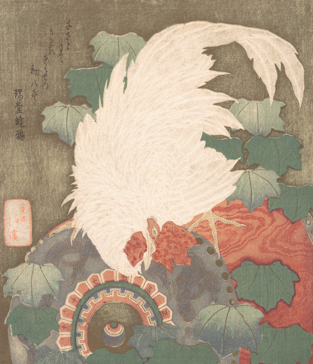 Drum üzerinde horoz, ca. 1825. by Totoya Hokkei