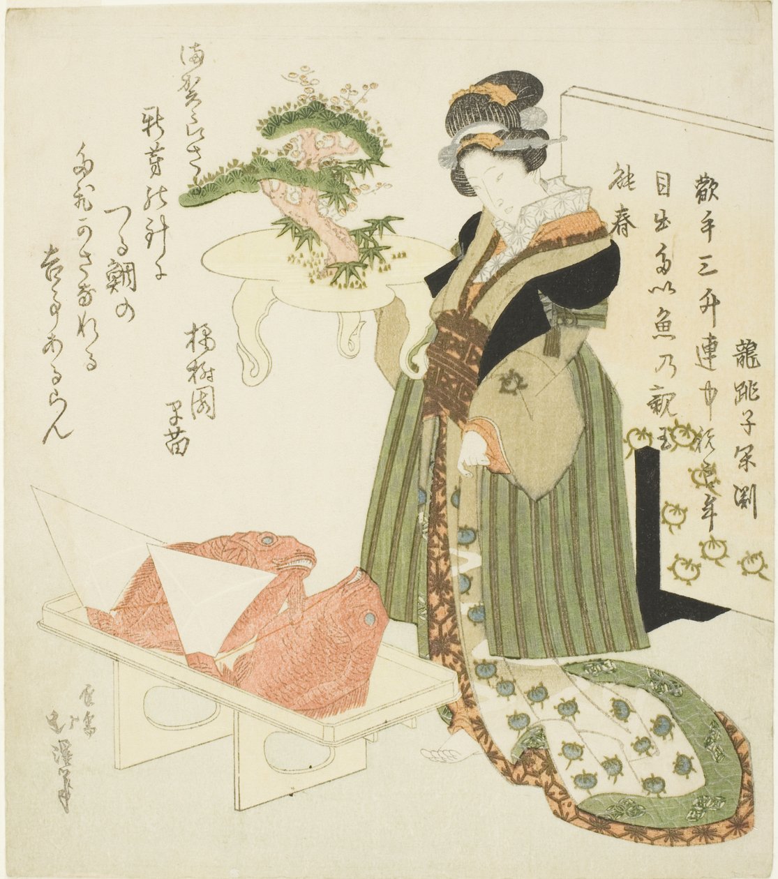 Süslü bir tepsi taşıyan fahişe by Totoya Hokkei