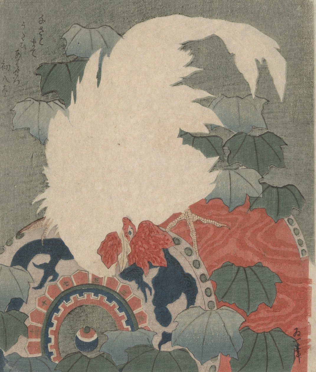 bir davul üzerinde horoz by Totoya Hokkei