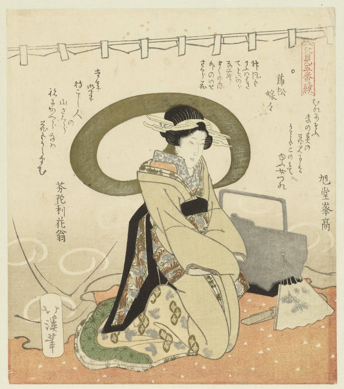 Kadın piknik setinde Beş Parçalı Çiçeklere hayran olmak hakkında (dizi başlığı) Hanami gobantsuzuki (nesne üzerinde seri başlığı) by Totoya Hokkei