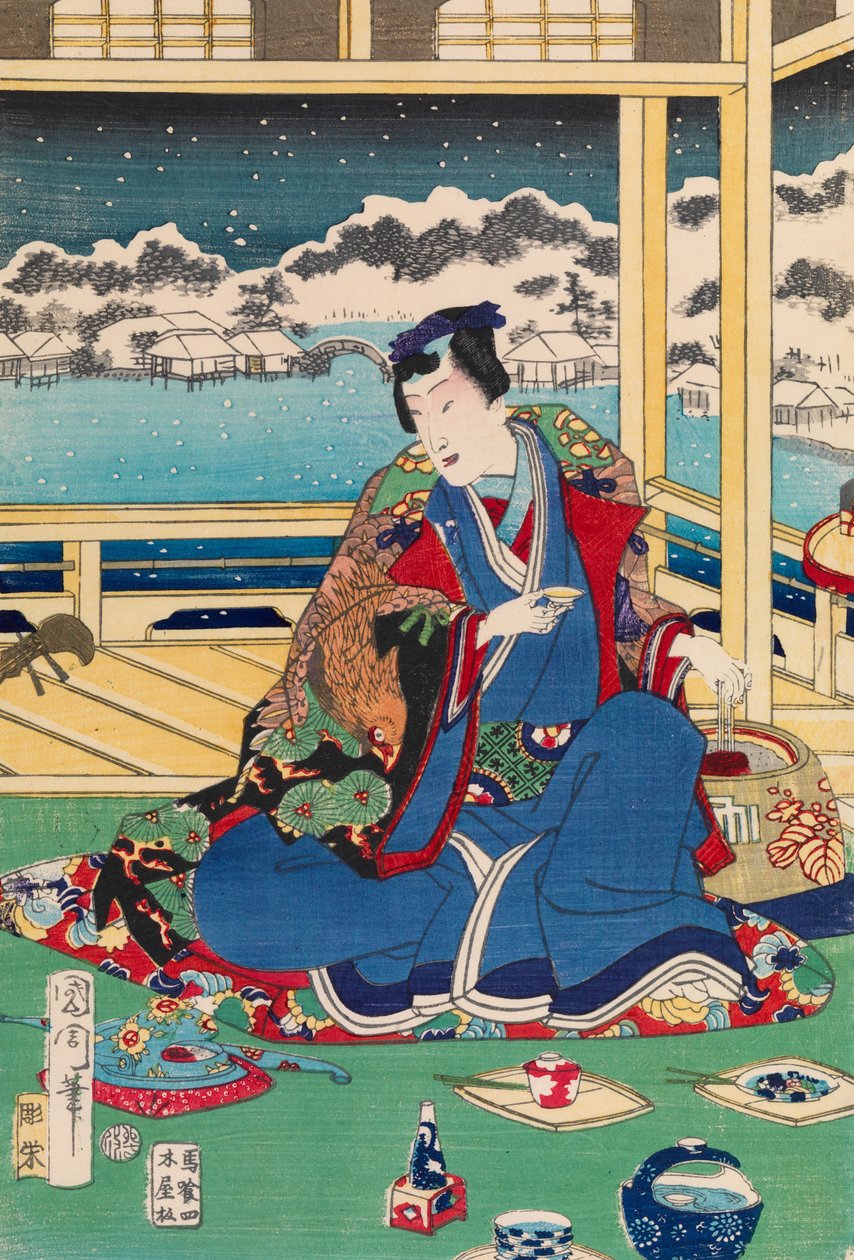 Genji Balkondan Kar Görüntülemek by Toyohara Kunichika