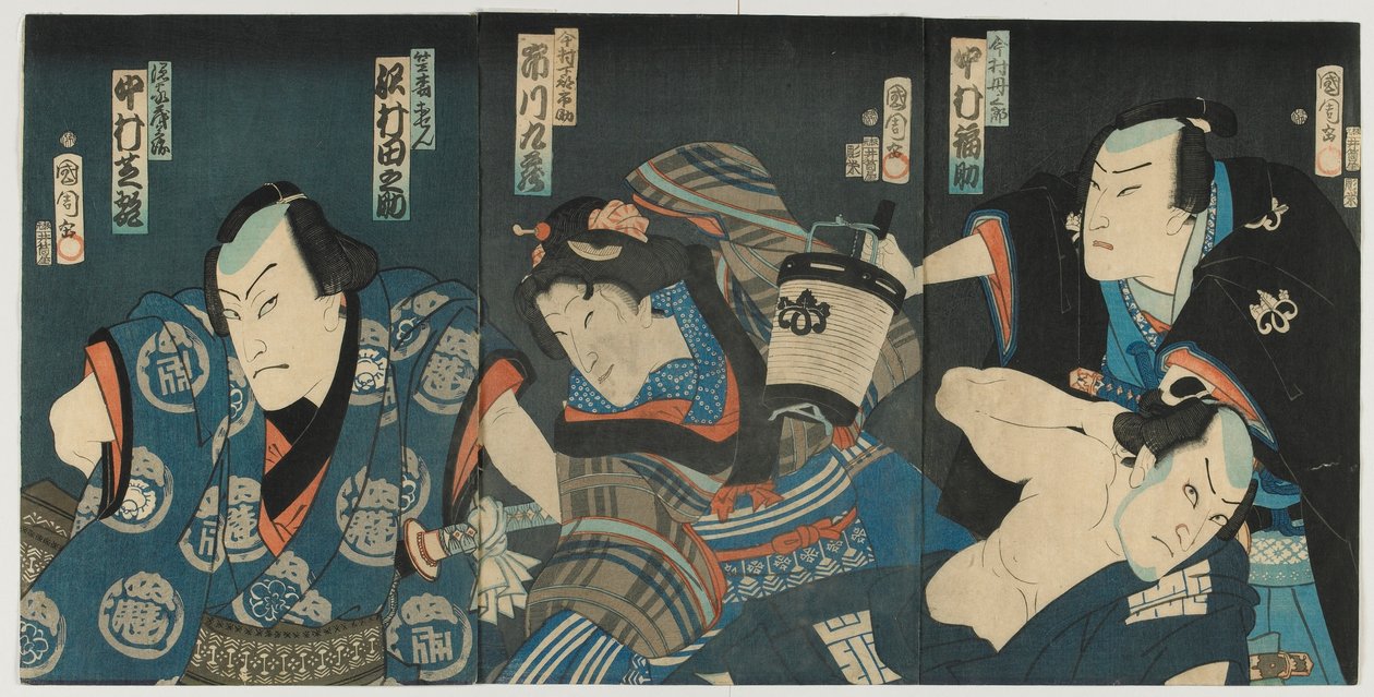 Bir Kabuki Dramasından bir sahne, Edo dönemi, 1865 (renkli tahta baskı) by Toyohara Kunichika