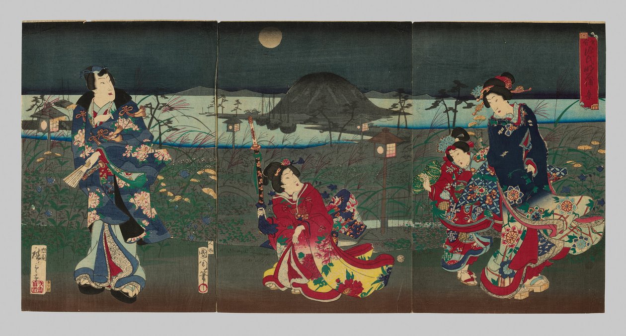 Genji D Rawin Jiferen t Styes: Ei w Of Akashiba y (Kakiseki Genji, Akashiura no Kei) by Toyohara Kunichika