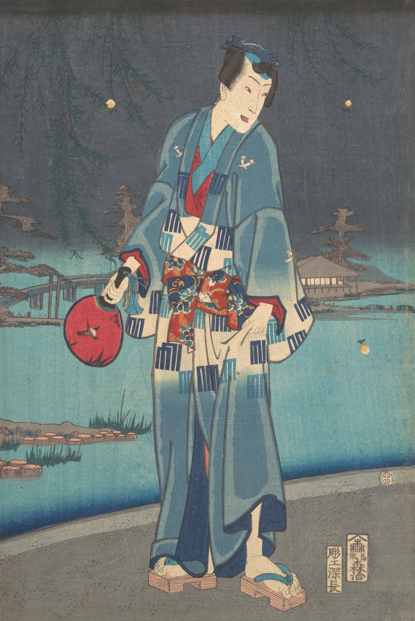 Algae de r Genji-Fillet fly Bu dünyayı görüntüleme Genji testi Ateşböceği oyunu, 1861. by Toyohara Kunichika