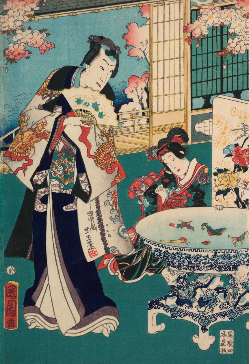 Villada Bahar Gezisi Diptych: İç Mekandaki Adam by Toyohara Kunichika