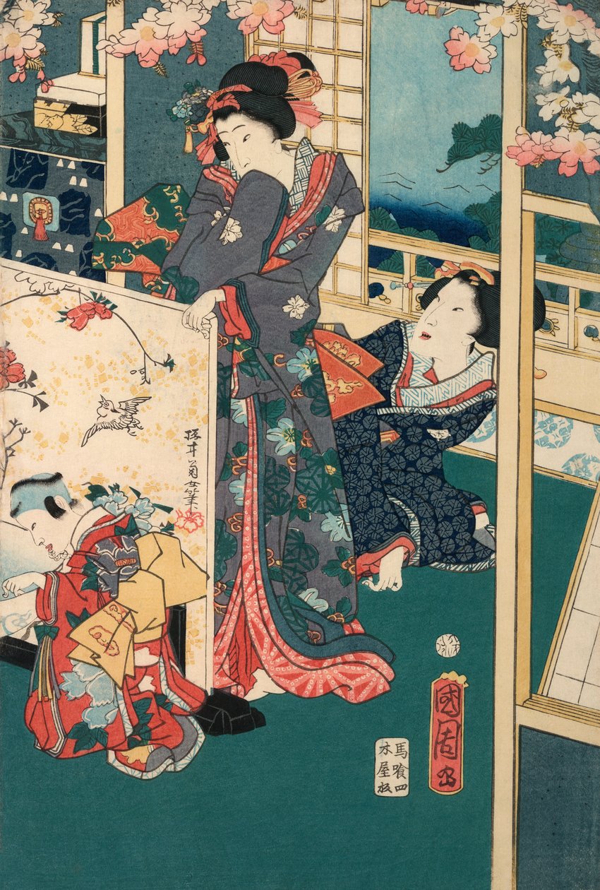 Bir Villada Bahar Gezisi Diptych: İç Mekanda Kadınlar by Toyohara Kunichika