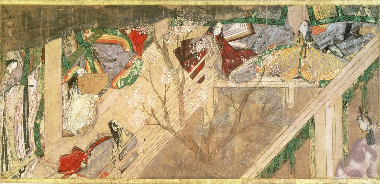 'The Tale of Genji' ('Genji Monogatari') Prens Genji'nin romantik hayatı hakkında 10. yüzyıl romanı, çizim Hikokuni Tokugawa II (fl.1821-24), pub. 19. yüzyıl by Toyokawa Hikokuni