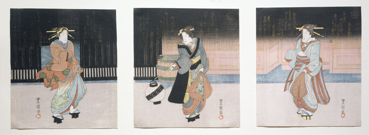 Gece Üçlü Parçasında Geyşa, 1818-30 (tahta gravür) by Toyokuni II