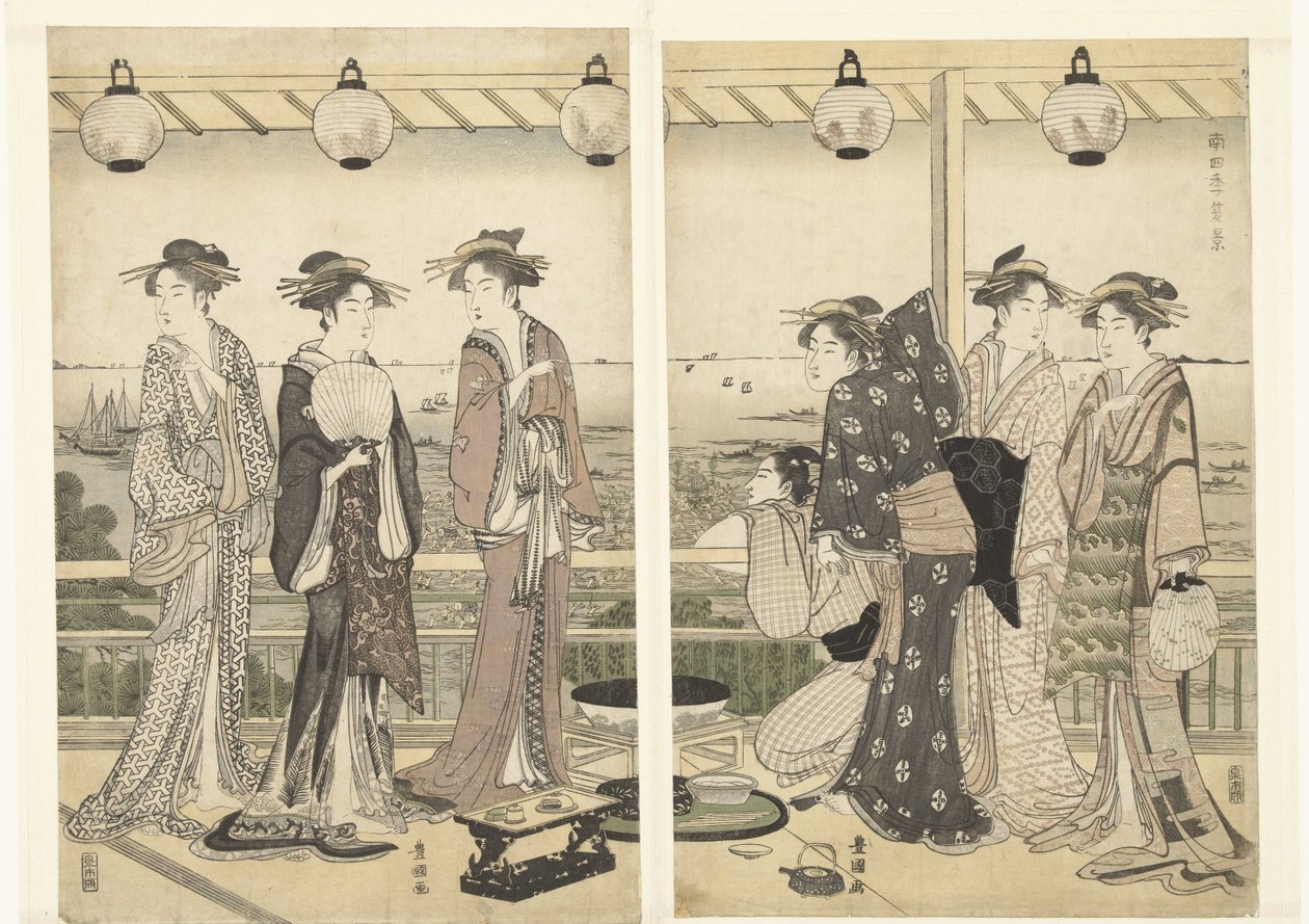 yaz sahnesi Natsu kei (nesne üzerindeki başlık) Güneydeki Dört Mevsim (dizi başlığı) Minami shiki (nesne üzerinde seri başlığı) by Toyokuni (II) , Utagawa