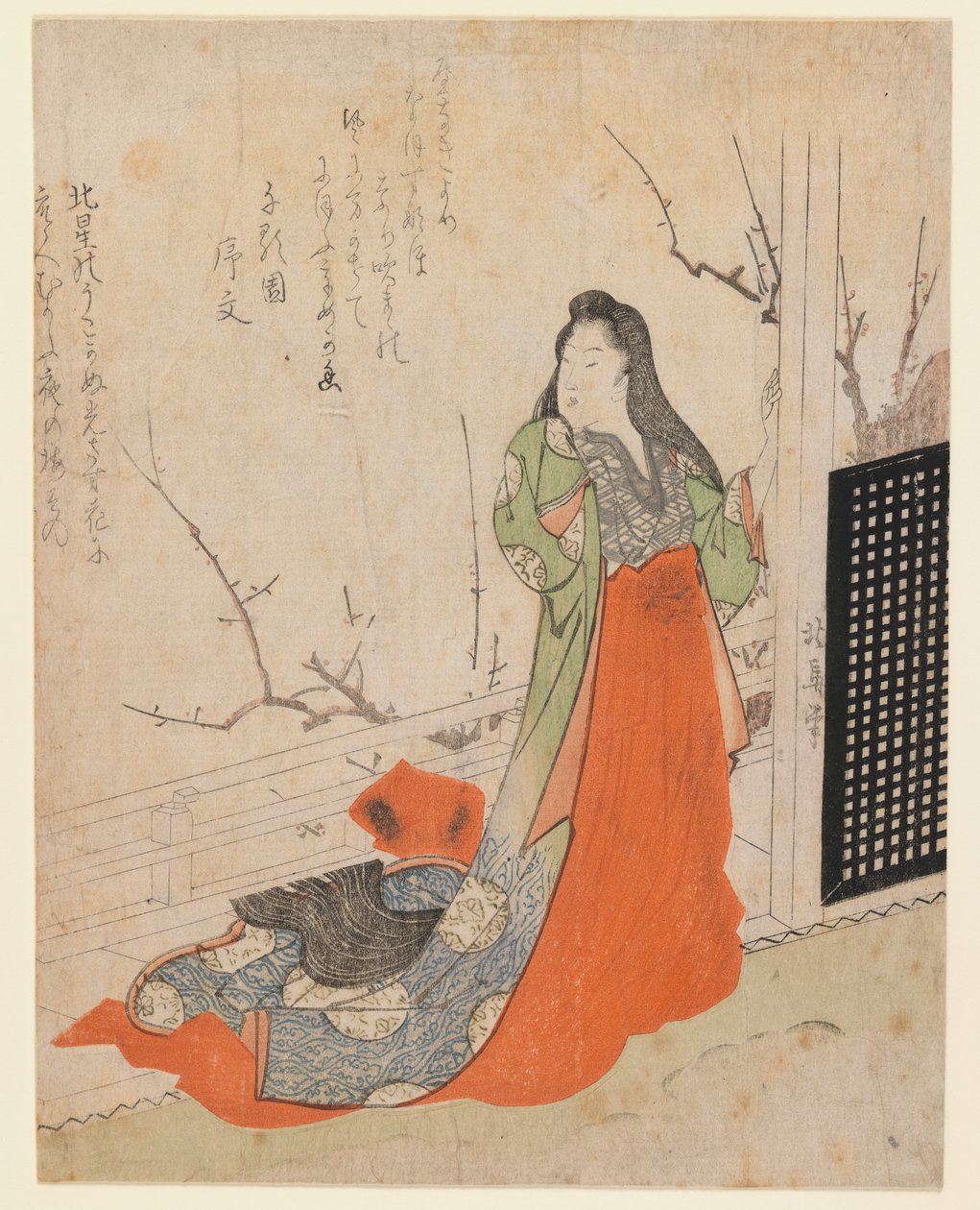 Surimono, Terasta Kadın, 1830 dolayları (tahta baskı) by Toyota Hokkei