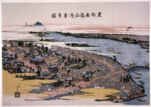 Doğu Başkentindeki Kinryuzan Senso-ji Tapınağı (Edo) 1820 dolayları (tahta baskı) by Toyota Hokkei