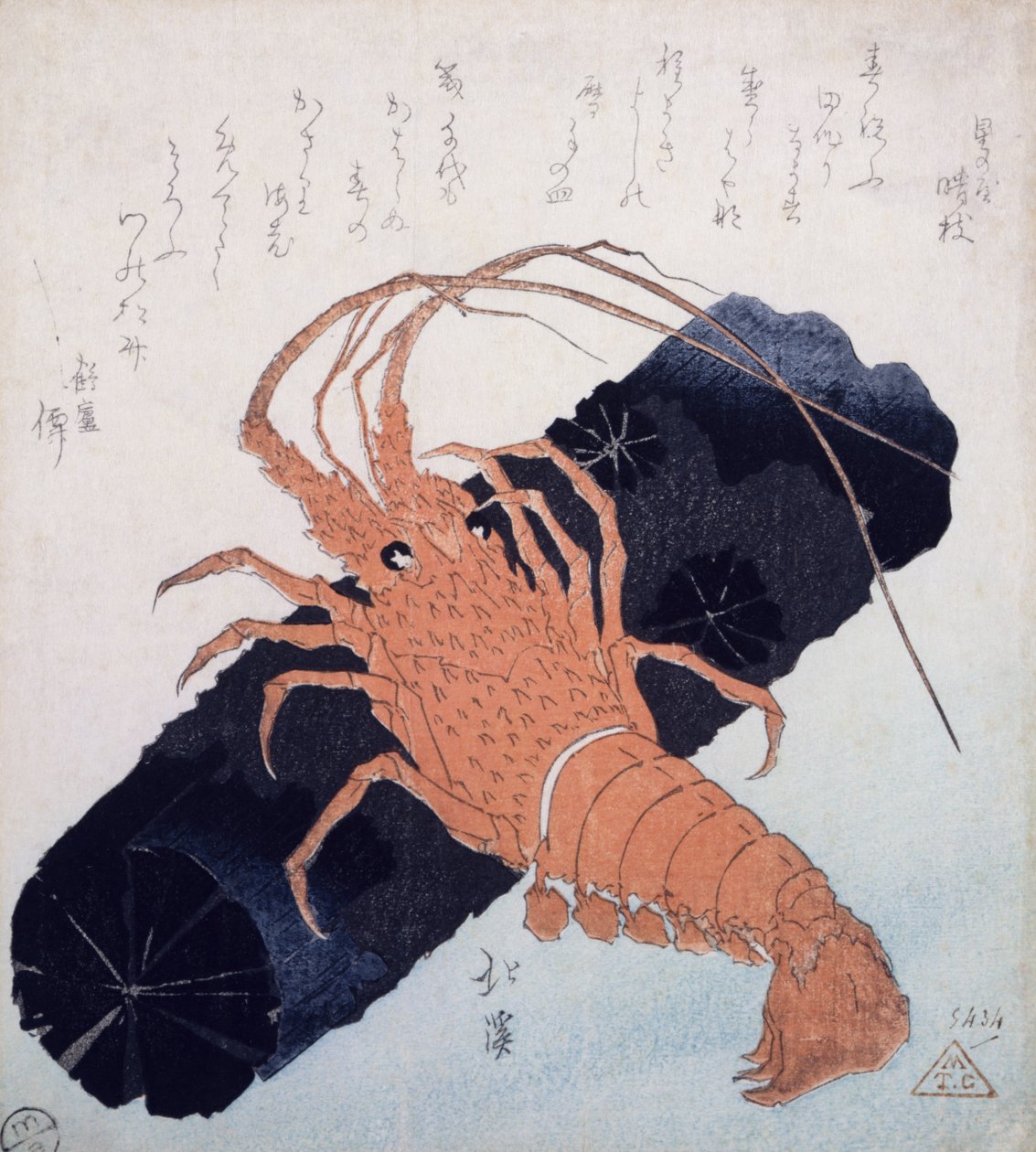 Kömür Bloklu Langoustine, 1830 dolayları (renkli tahta baskı) by Toyota Hokkei