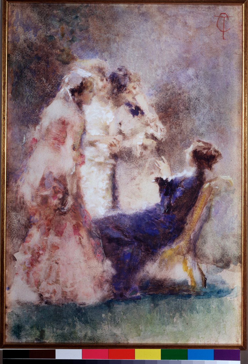 Yüksek yaşam (Yüksek yaşam veya harika yaşam) Bir bahçede yüksek sosyetenin genç zarifleri - Tablo Tranquillo Cremona (1837-1878) (scapigliatura) Milan, Galleria d