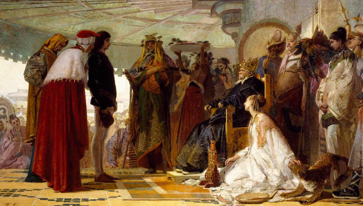 Marco Polo, Tatarların Büyük Hanının önünde, Tranquillo Cremona tarafından, 1863 dolaylarında by Tranquillo Cremona
