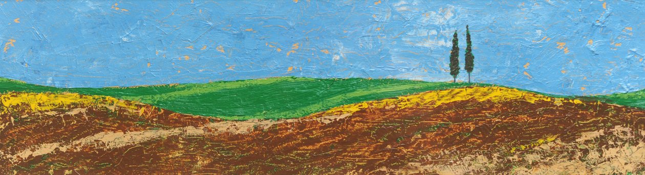 Two Trees, Rolling Hills, Toskana, 2005 (kağıt üzerine yağlı boya) by Trevor Neal