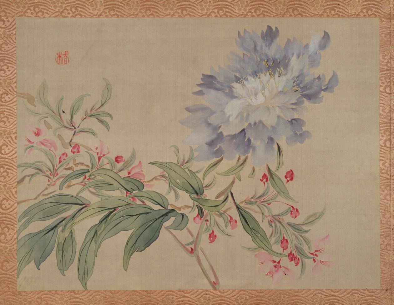 Çiçek ve çiçek, 1851 (ipek üzerine suluboya) by Tsubaki Chinzan